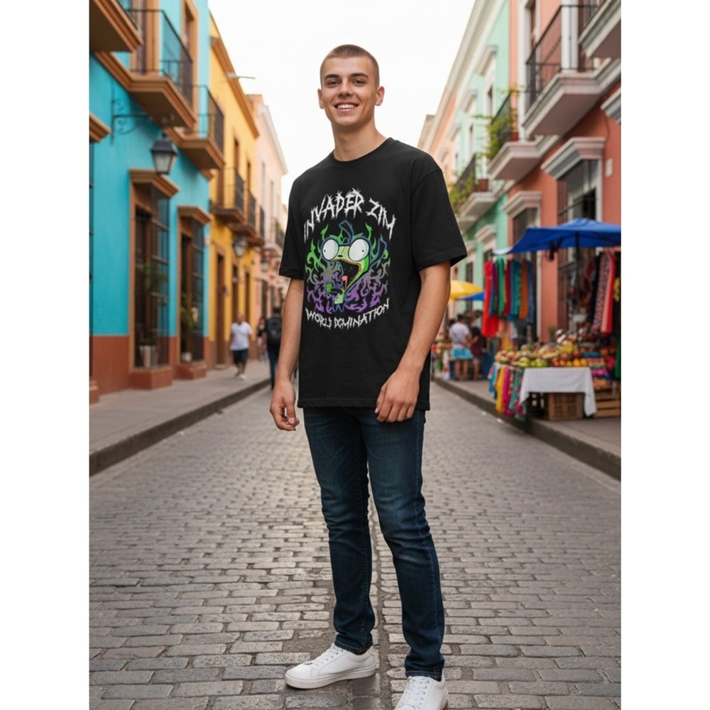 Nickelodeon Invader Zim World Domination Gir Graphic T-Shirt Black Mens Medium